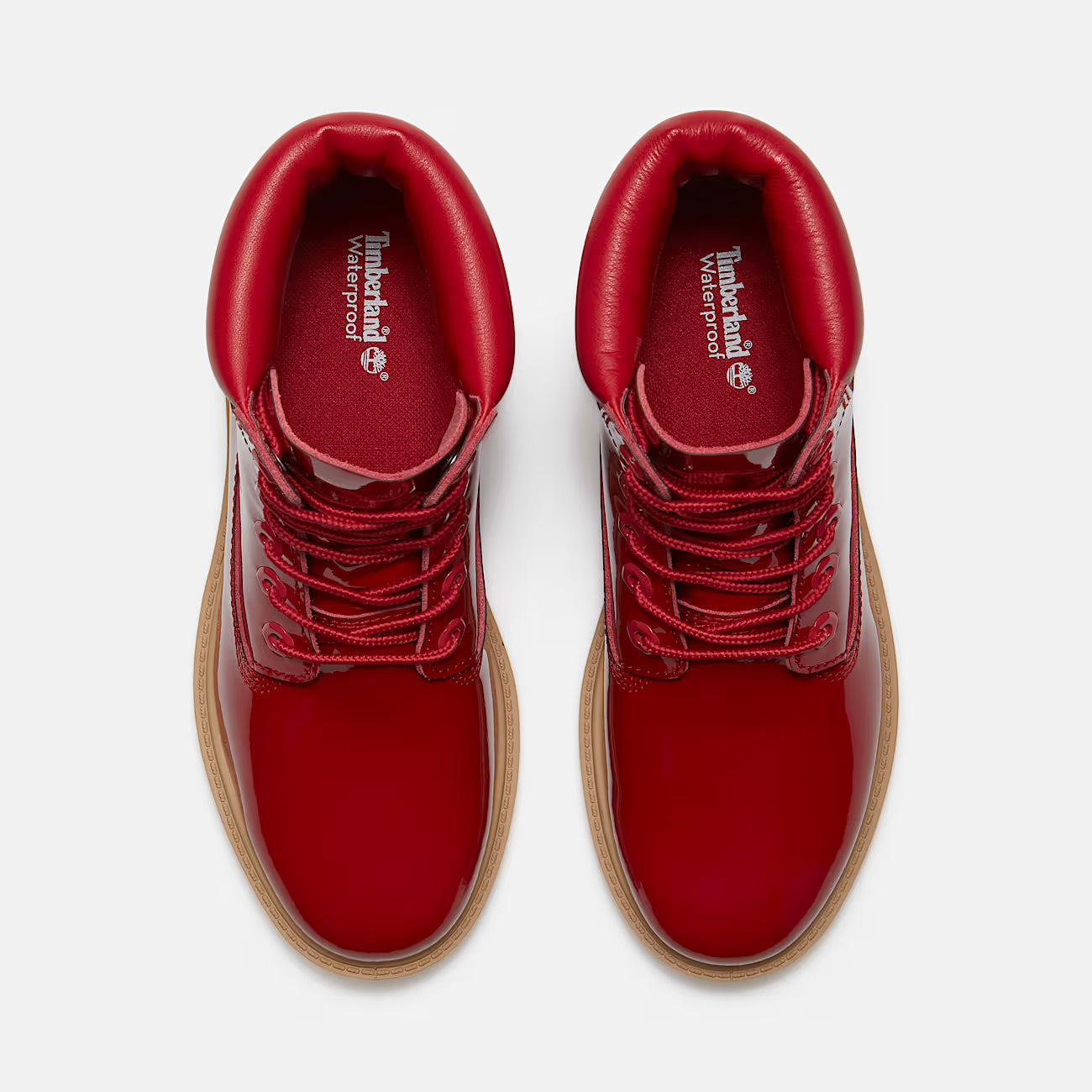 Women's patent leather waterproof red boots, top view, footwear, sneakers, new balance, asics, hats, fitted caps, new era