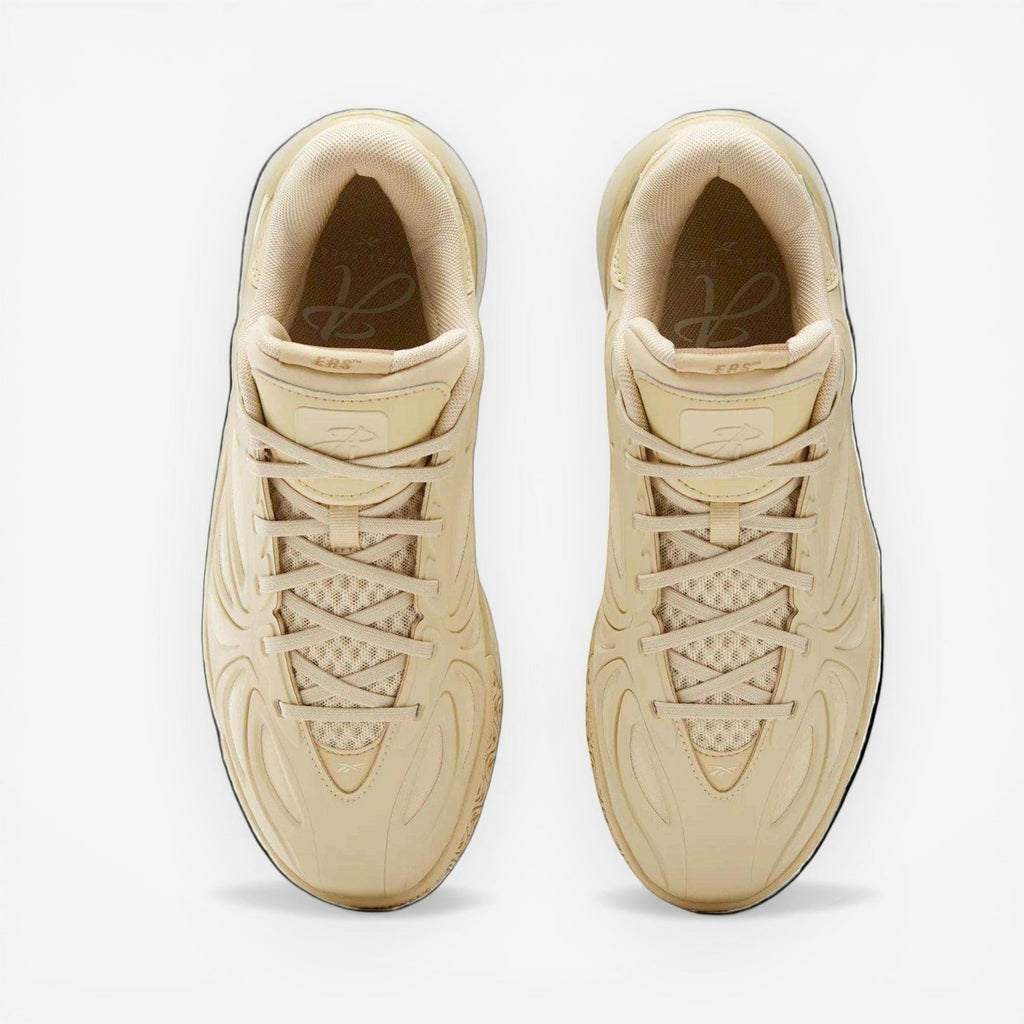 METRO Angel Reese 1 beige basketball shoes with engineered mesh upper and lace-up closure.