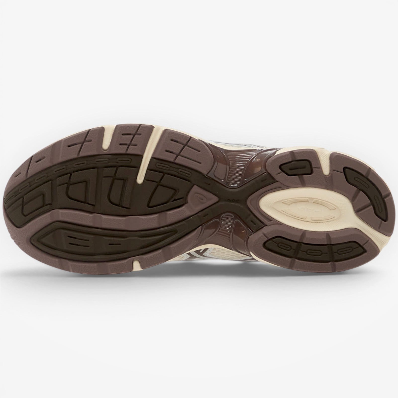 METRO ASICS GEL-1130 cream and cocoa powder running shoes with mesh and leather overlays and GEL cushioning.