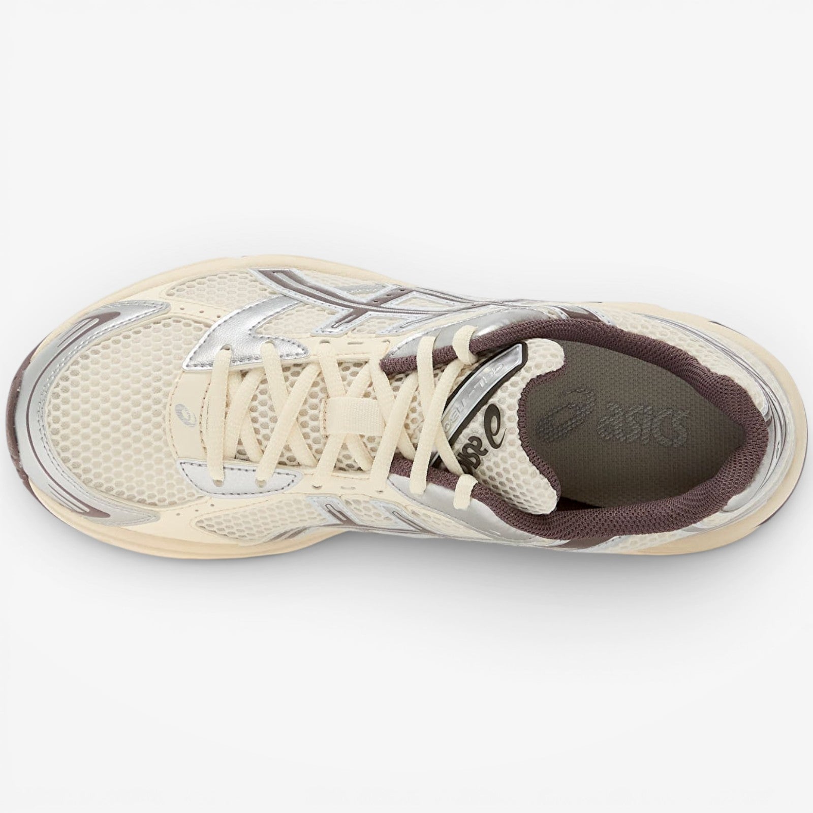 METRO ASICS GEL-1130 cream and cocoa powder mesh and synthetic leather running shoes with GEL cushioning.