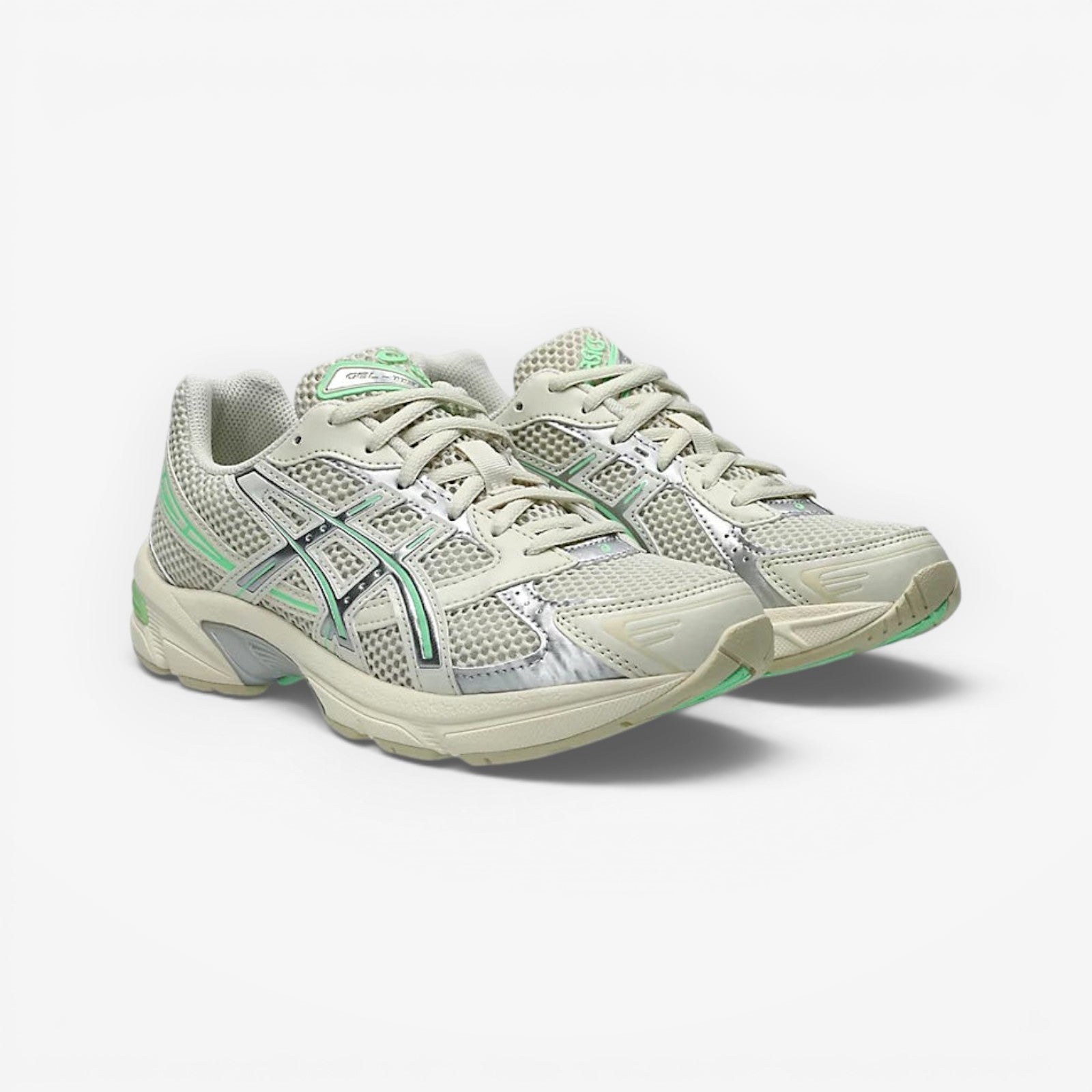 METRO ASICS GEL-1130 pale oak and menthol mesh and synthetic leather running shoes with GEL cushioning.