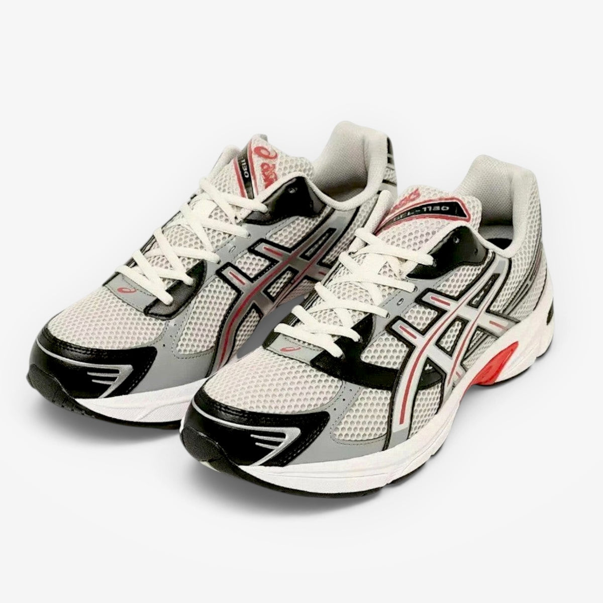 METRO ASICS GEL-1130 sneakers in smoke grey and pure silver with breathable mesh and synthetic overlays.
