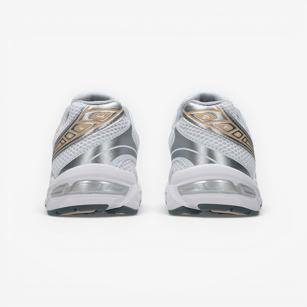 METRO ASICS GEL-1130 white and bisque mesh and leather running shoes with GEL cushioning.