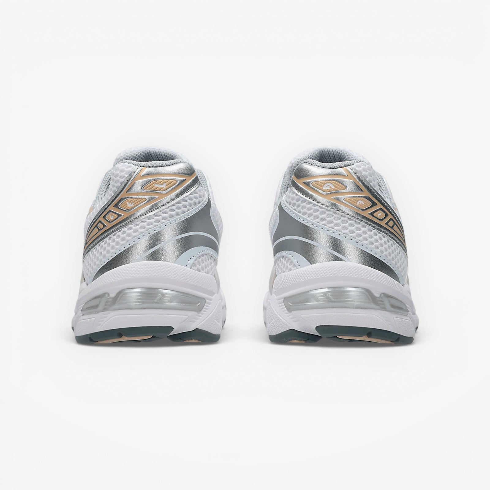 METRO ASICS GEL-1130 white and bisque mesh and leather running shoes with GEL cushioning.