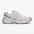 METRO ASICS GEL-1130 white and bisque mesh and leather running shoes with GEL cushioning.