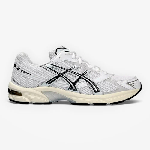 METRO ASICS GEL-1130 sneaker in white and cloud grey with mesh upper, synthetic leather overlays, and GEL cushioning.