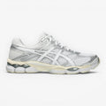 METRO ASICS GEL-Cumulus 16 white and silver mesh running shoes with synthetic overlays and GEL cushioning.