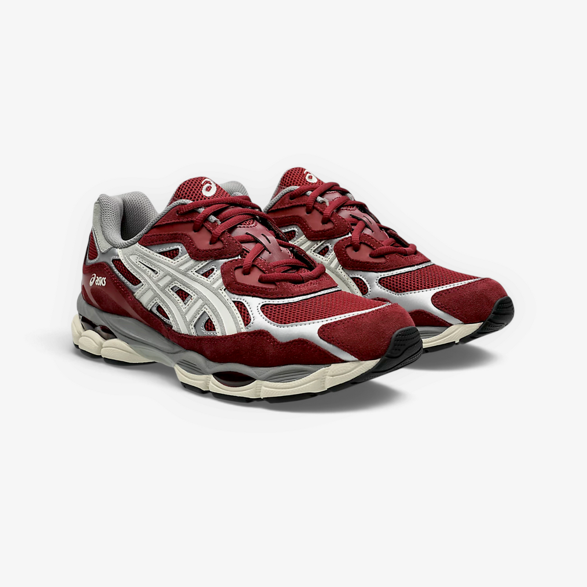 METRO ASICS GEL-NYC sneakers in beet juice red and seal grey with layered suede and mesh design