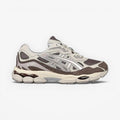 METRO ASICS GEL-NYC sneakers in Cocoa Powder brown with Pure Silver accents, mesh and suede overlays, and GEL cushioning.