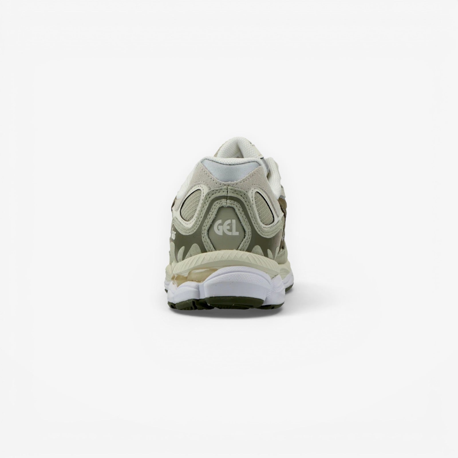 METRO ASICS GEL-NYC sneakers in Khaki and Pure Silver with GEL cushioning and mesh upper.