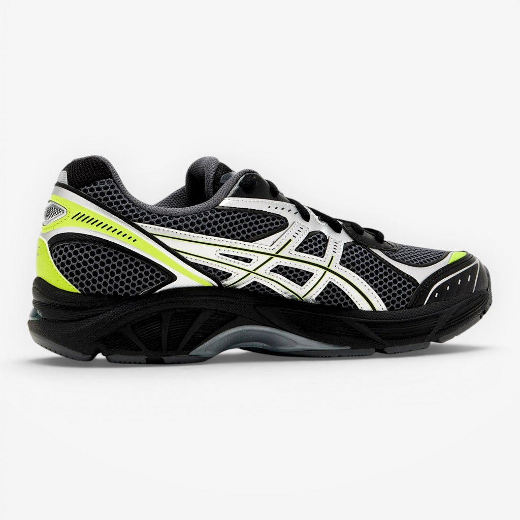 METRO ASICS GT-2160 black mesh running shoes with lime zest accents and white side stripes.