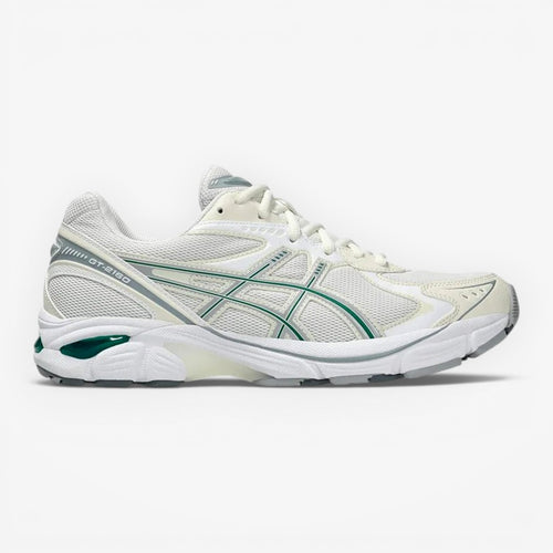 METRO ASICS GT-2160 cream and jasper green mesh and synthetic overlay running shoes with GEL cushioning.