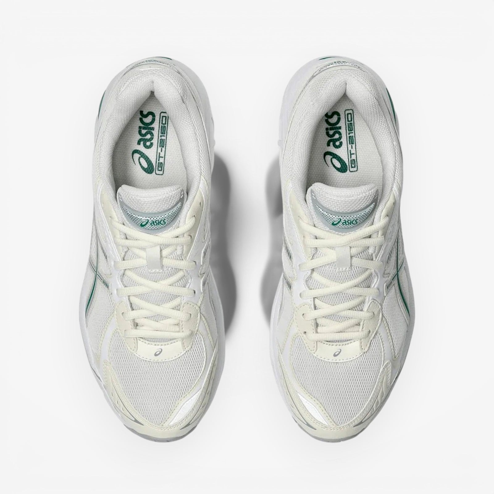 METRO ASICS GT-2160 cream and jasper green mesh and synthetic overlay running shoes with GEL cushioning.