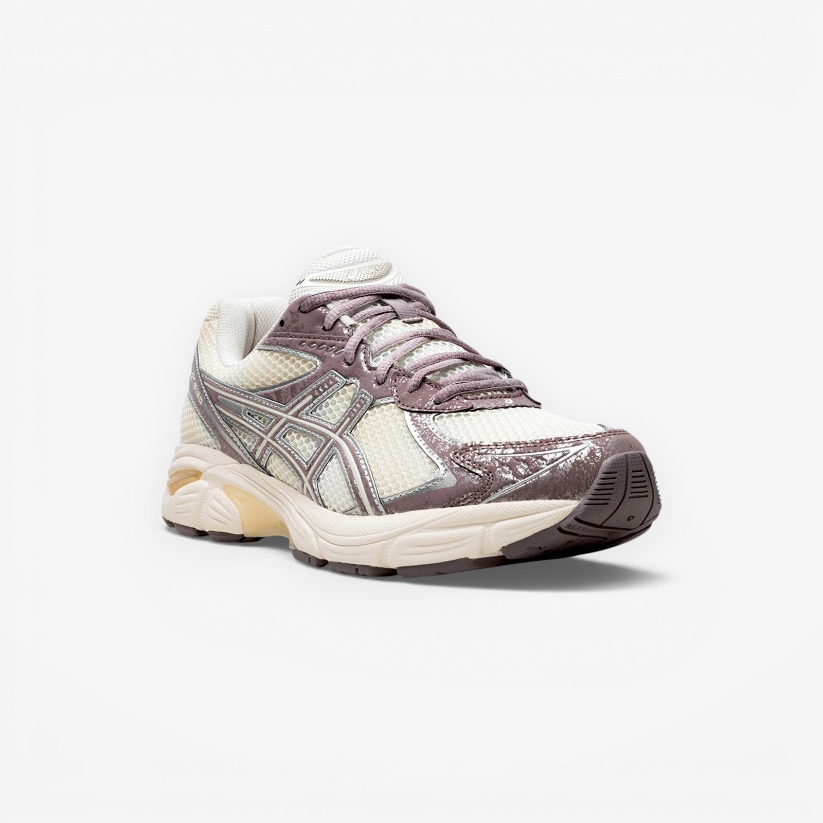 METRO ASICS GT-2160 cream and mauve grey mesh and synthetic overlay running shoes with distressed detailing.