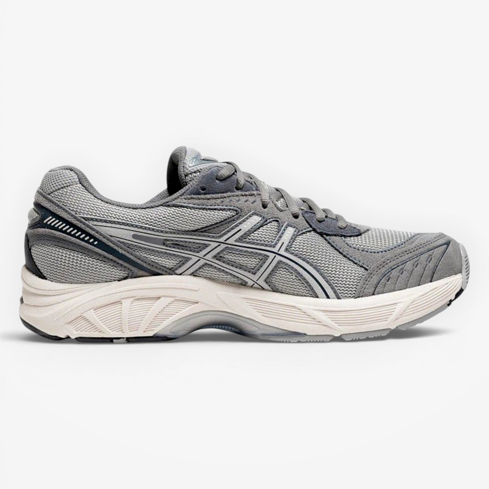 METRO ASICS GT-2160 running shoes in Oyster Grey and Carbon. Breathable mesh upper with synthetic overlays and GEL™ cushioning.