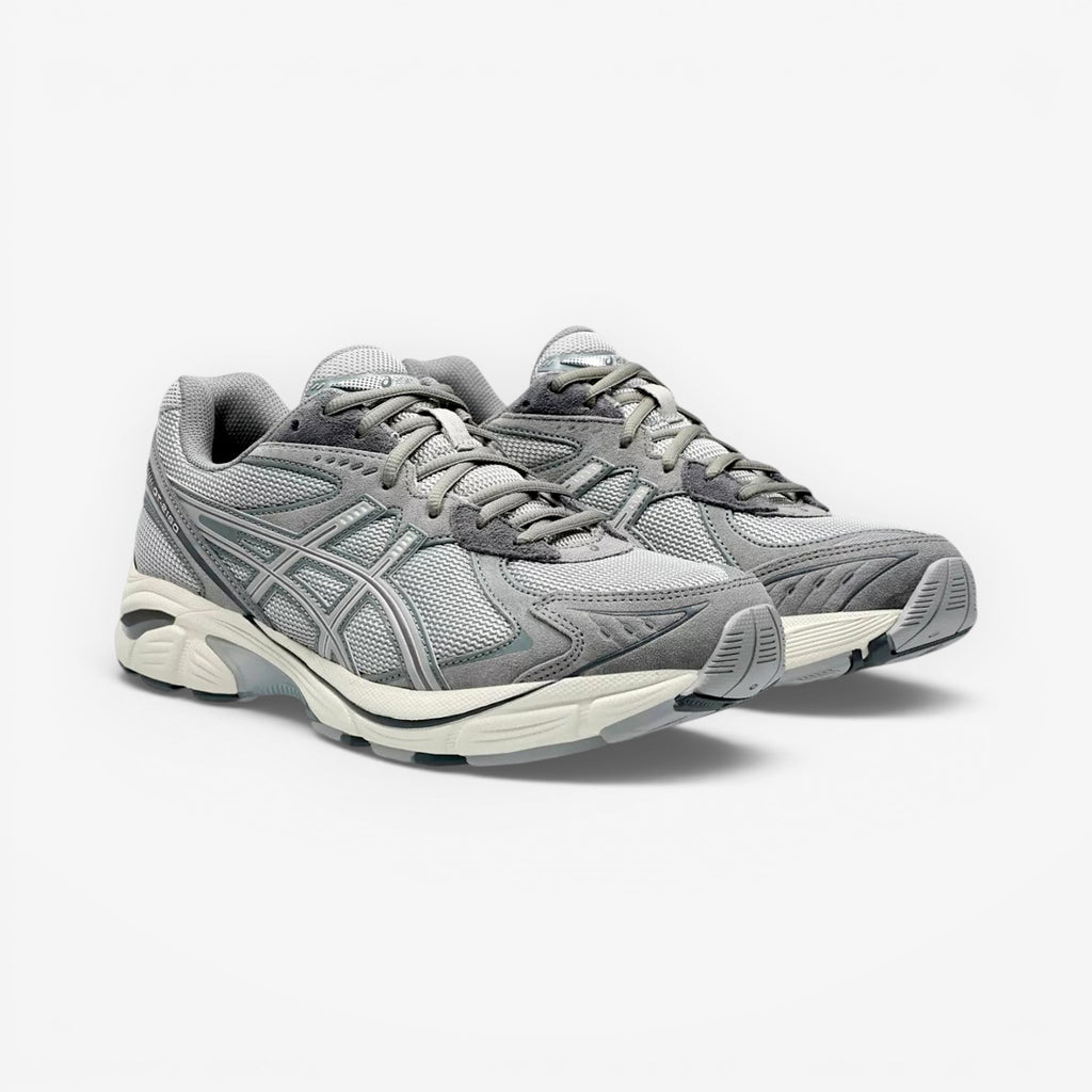 METRO ASICS GT-2160 running shoes in Oyster Grey and Carbon. Breathable mesh upper with synthetic overlays and GEL™ cushioning.