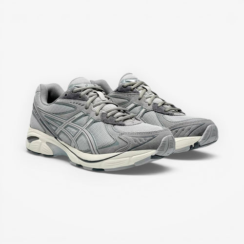 METRO ASICS GT-2160 running shoes in Oyster Grey and Carbon. Breathable mesh upper with synthetic overlays and GEL™ cushioning.
