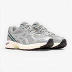 METRO ASICS GT-2160 men's running shoes in seal grey mesh with jewel green accents and silver overlays.