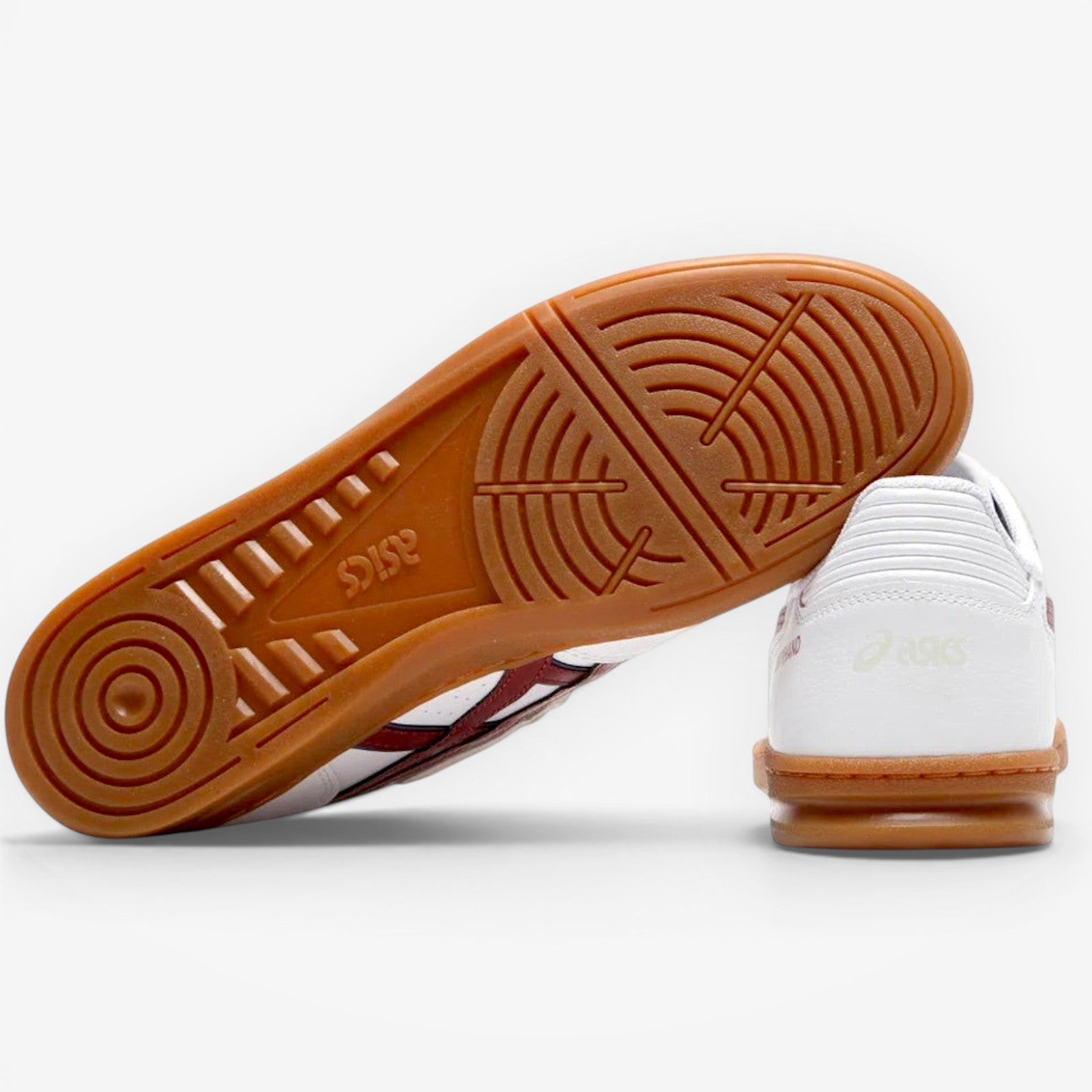 METRO ASICS Skyhand OG white brisket red low top sneakers with leather and suede upper and gum sole.
