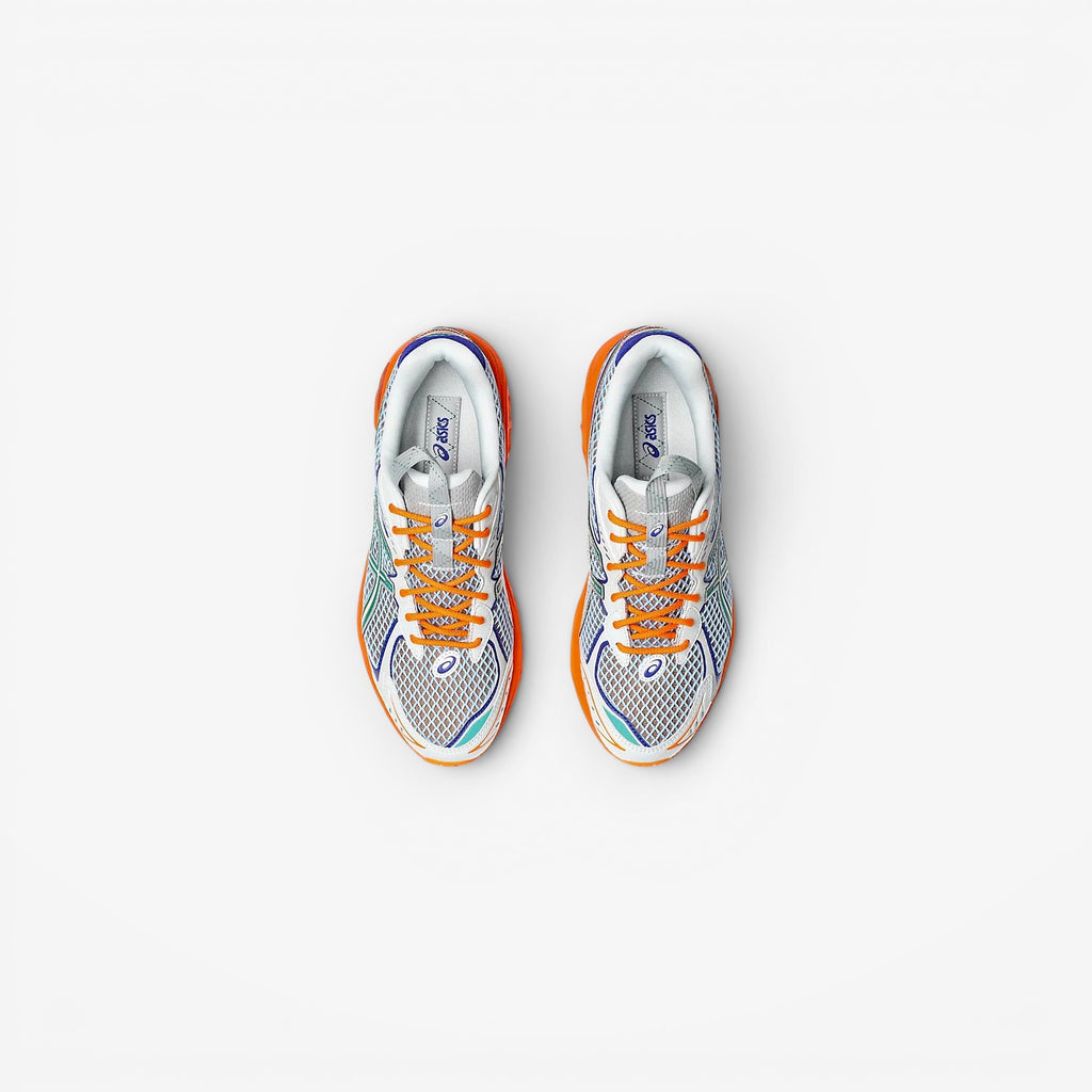 METRO ASICS UB7-S GT-2160 sneakers in Lava Orange and Jasper Green with white mesh and silver overlays.