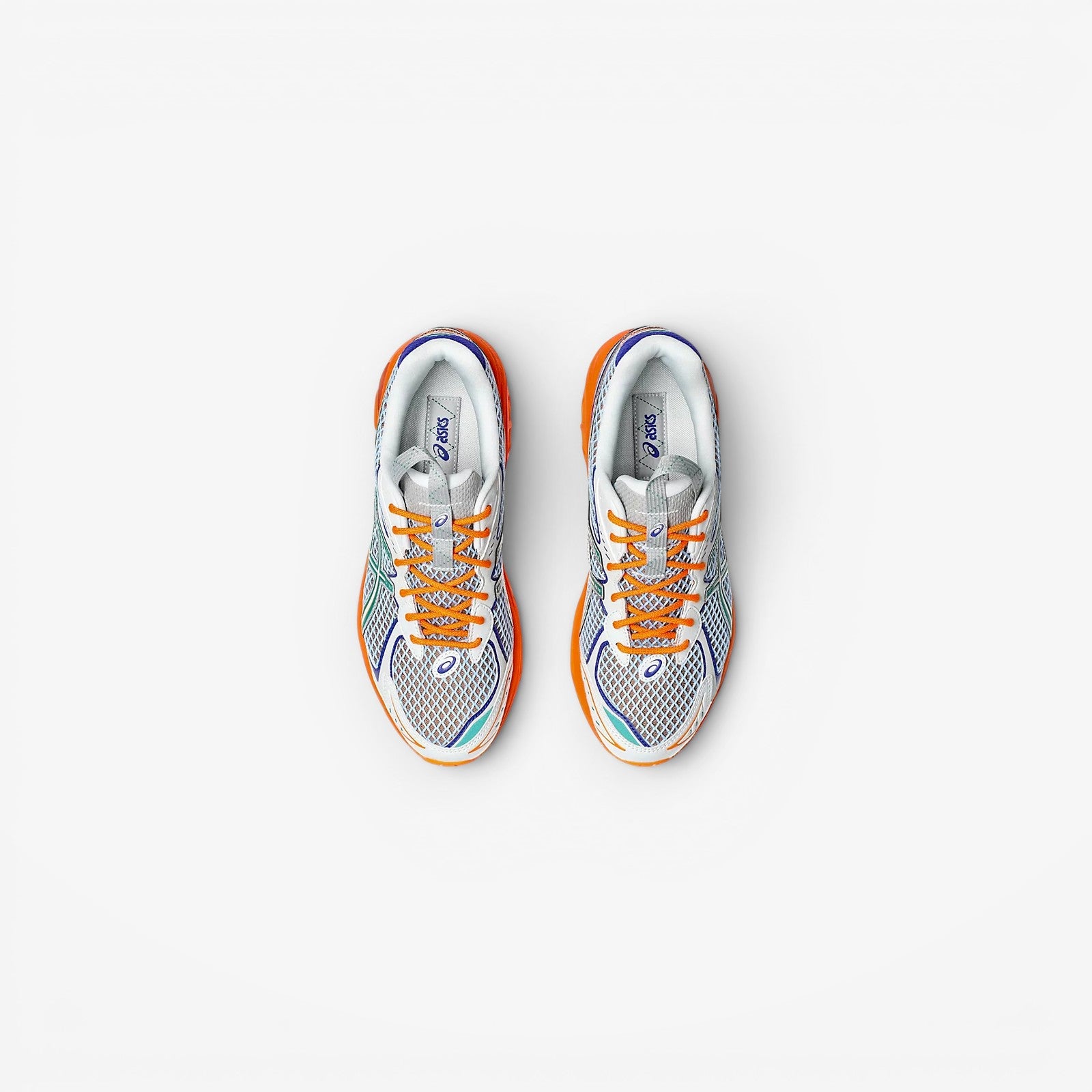 METRO ASICS UB7-S GT-2160 sneakers in Lava Orange and Jasper Green with white mesh and silver overlays.