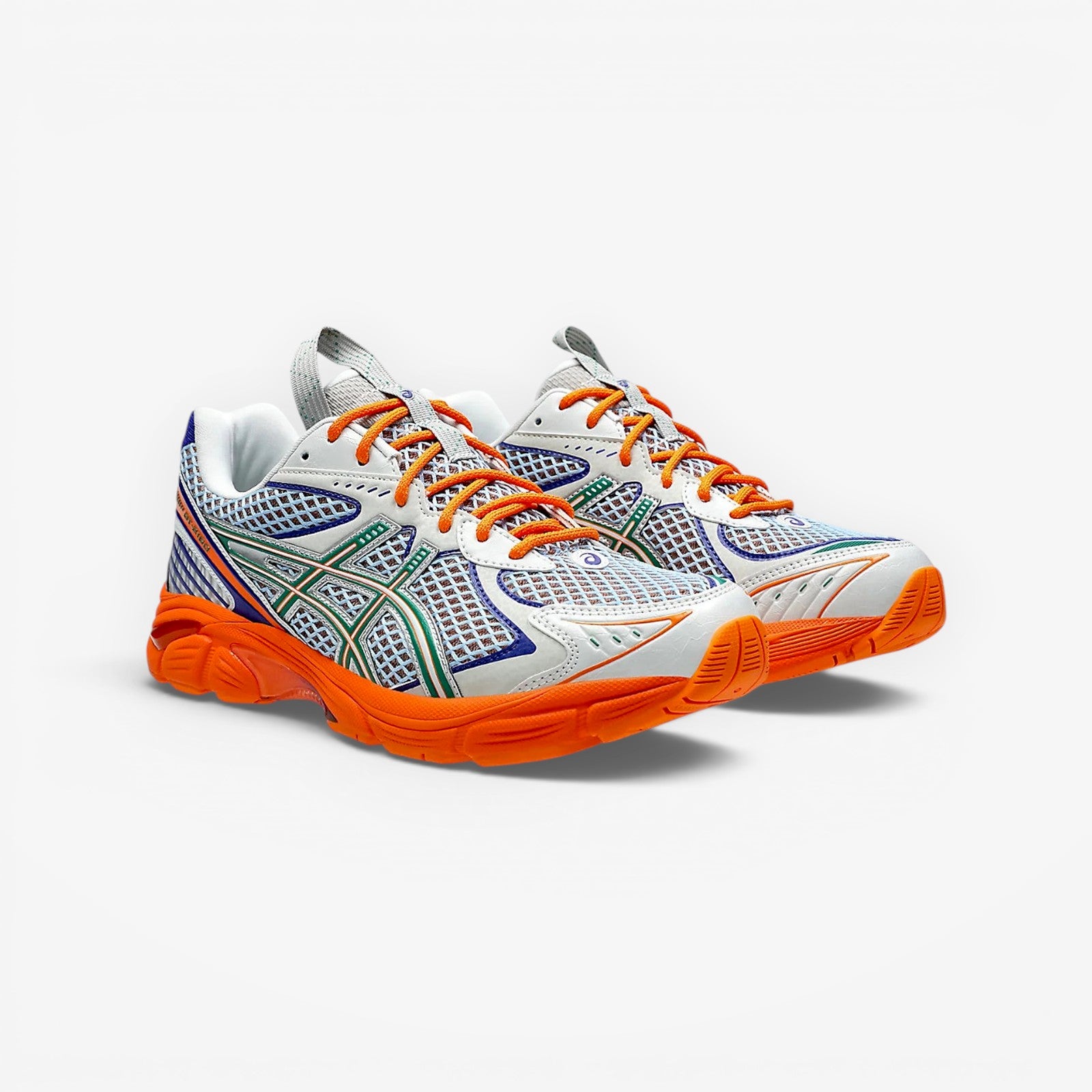METRO ASICS UB7-S GT-2160 sneakers in Lava Orange and Jasper Green with white mesh and synthetic overlays.
