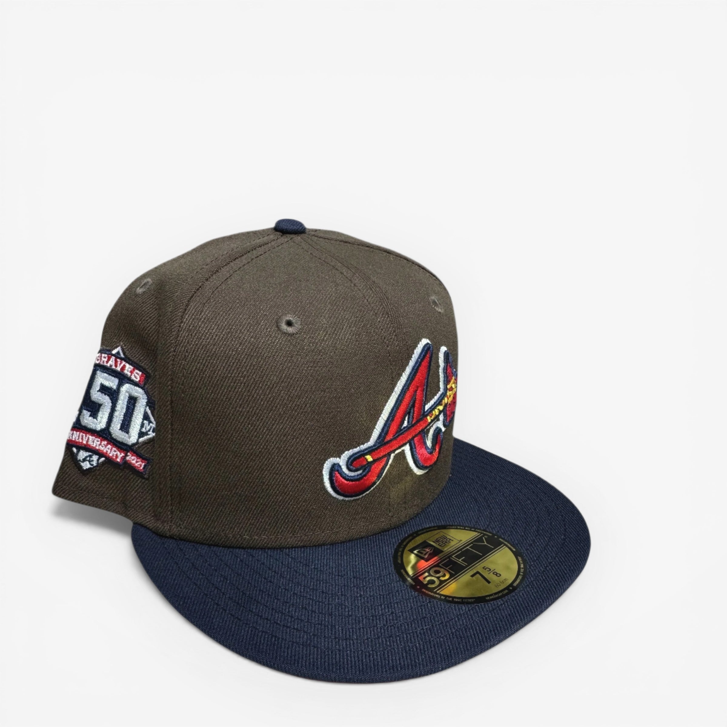 METRO Atlanta Braves 150th Anniversary fitted hat in brown with red UV underbrim and embroidered logo.