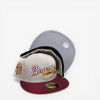 METRO Atlanta Braves 150th Anniversary fitted hat in stone with scarlet embroidery and grey UV underbrim.