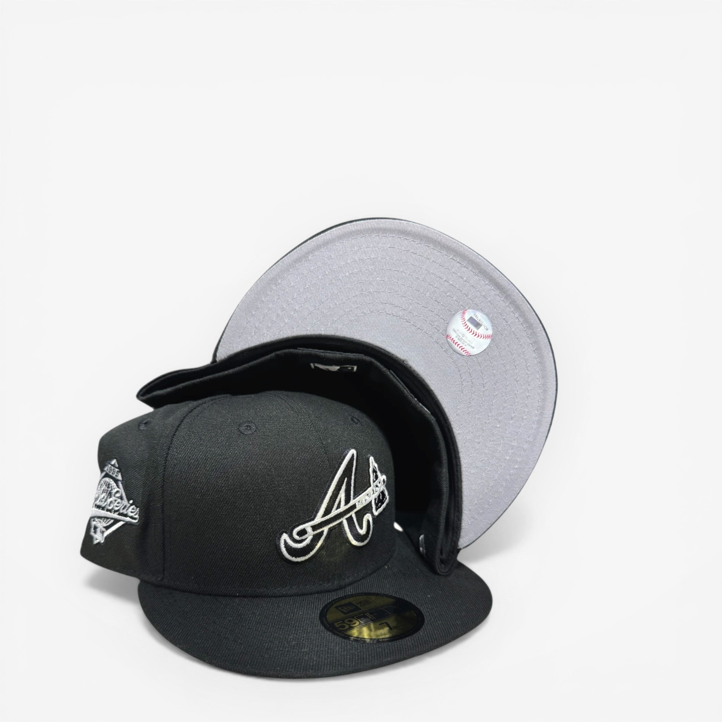 METRO Atlanta Braves 1995 World Series New Era 59FIFTY fitted hat in black with grey UV underbrim and embroidered logo.