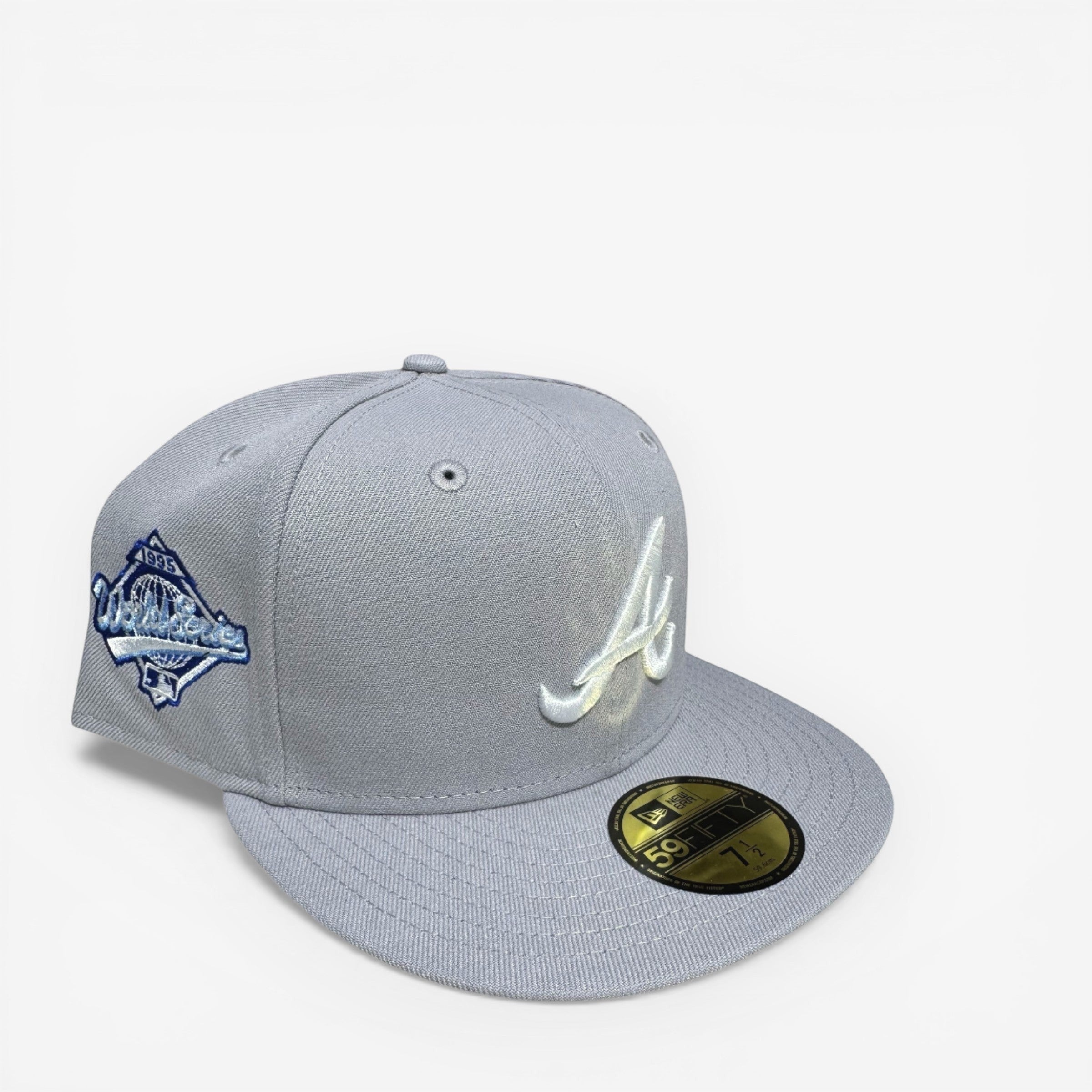 METRO Atlanta Braves 1995 World Series fitted hat in grey with light blue UV underbrim and embroidered logo.