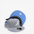 METRO Atlanta Braves 1995 World Series fitted hat in grey with white 'A' logo and light blue UV underbrim.