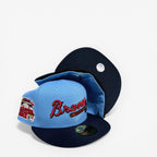 New Era fitted cap with Braves embroidered, blue crown, black brim, All-Star Game patch, hats