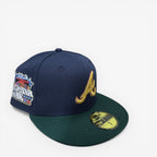 METRO Atlanta Braves 2000 All-Star Game navy fitted hat with gold 'A' logo and green brim. Features commemorative patch.