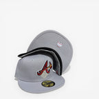 METRO Atlanta Braves 59FIFTY fitted hat in grey with red and yellow embroidered logo and grey UV underbrim.