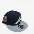 METRO Atlanta Braves navy fitted hat with grey brim and Inaugural Season patch. Features white 'A' logo.