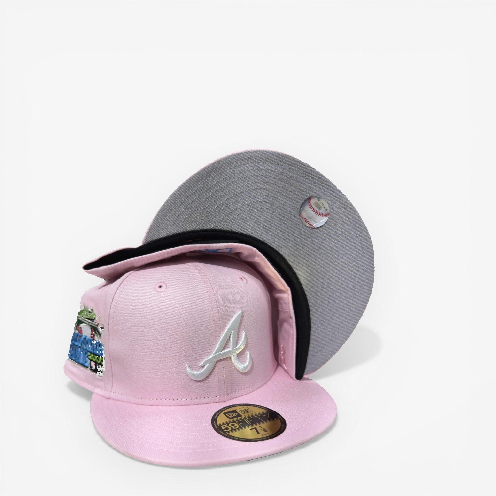 METRO Atlanta Braves 2000 All-Star Game New Era 59FIFTY fitted hat in pink with grey underbrim and embroidered 'A' logo.