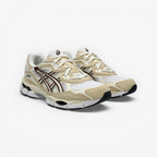 METRO beige and white mesh sneakers with brown accents and ASICS branding.