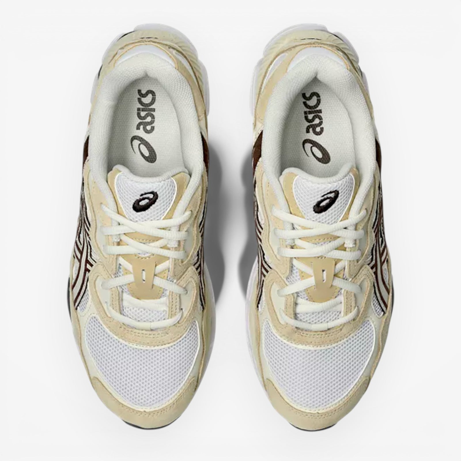METRO beige and white mesh sneakers with brown accents and lace-up closure.