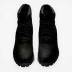 METRO Timberland 6-Inch Premium Waterproof Boots in black leather with padded collar and lug sole.
