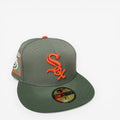 METRO Chicago White Sox 95 Years New Era 59FIFTY fitted hat in olive green with orange embroidery and commemorative side patch.