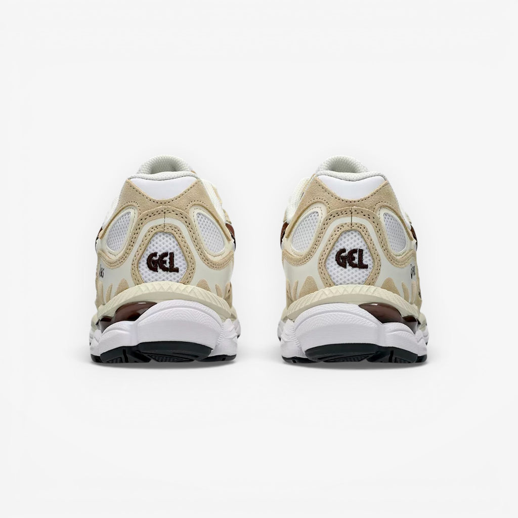 METRO cream and tan mesh sneakers with brown accents and GEL branding on the heel.