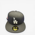 METRO LA Dodgers 100th Anniversary 59FIFTY fitted hat in grey with white LA logo and commemorative side patch.