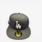 METRO LA Dodgers 100th Anniversary 59FIFTY fitted hat in grey with white LA logo and commemorative side patch.