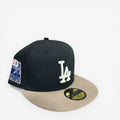 METRO Los Angeles Dodgers 60th Anniversary fitted hat in black with khaki brim and pink UV underbrim. Features LA logo and 60th anniversary patch.