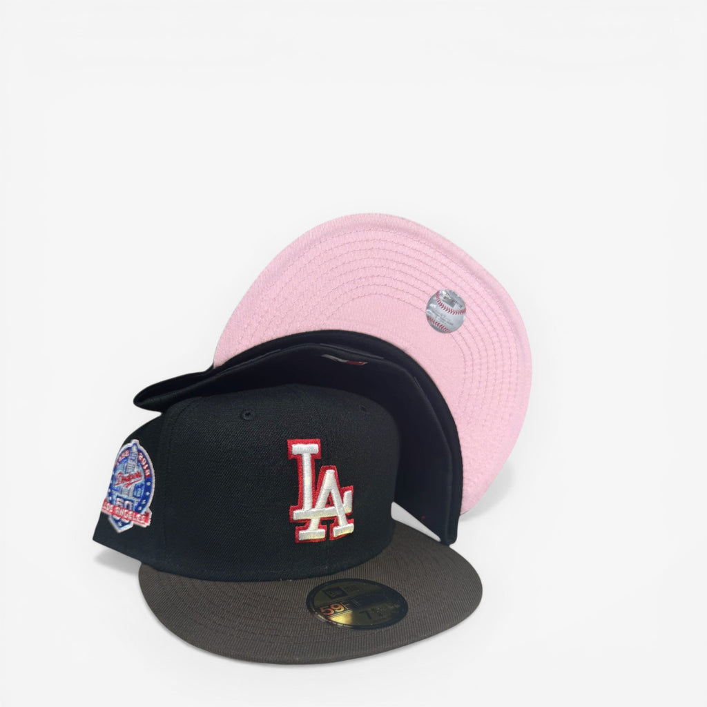 METRO Los Angeles Dodgers 60th Anniversary black fitted hat with pink UV underbrim and LA logo.