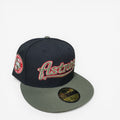 METRO Houston Astros 40th Anniversary fitted hat in black with olive brim and red trim. Features embroidered Astros logo and side patch.