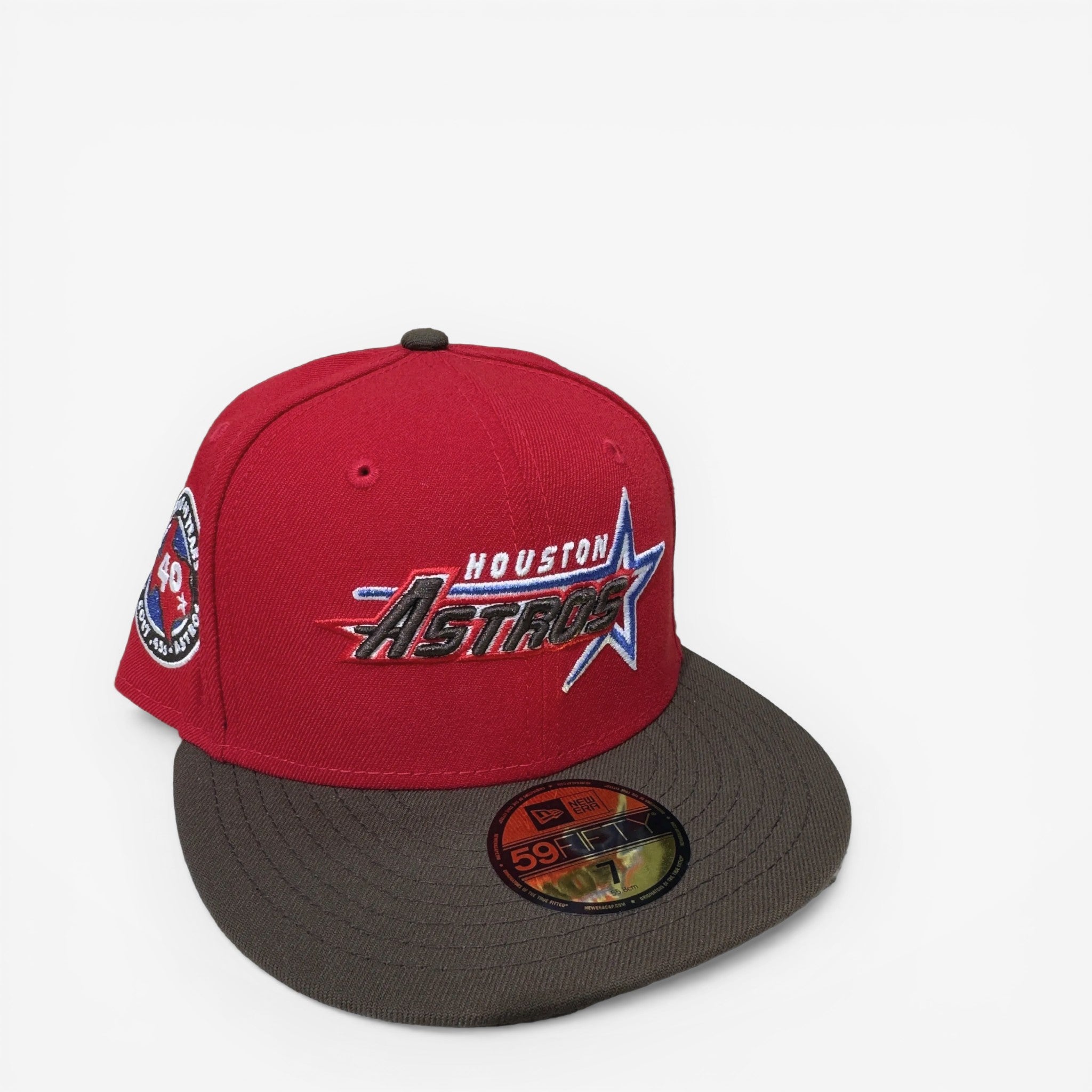New Era Houston Astros fitted cap red crown brown brim embroidered side patch hats