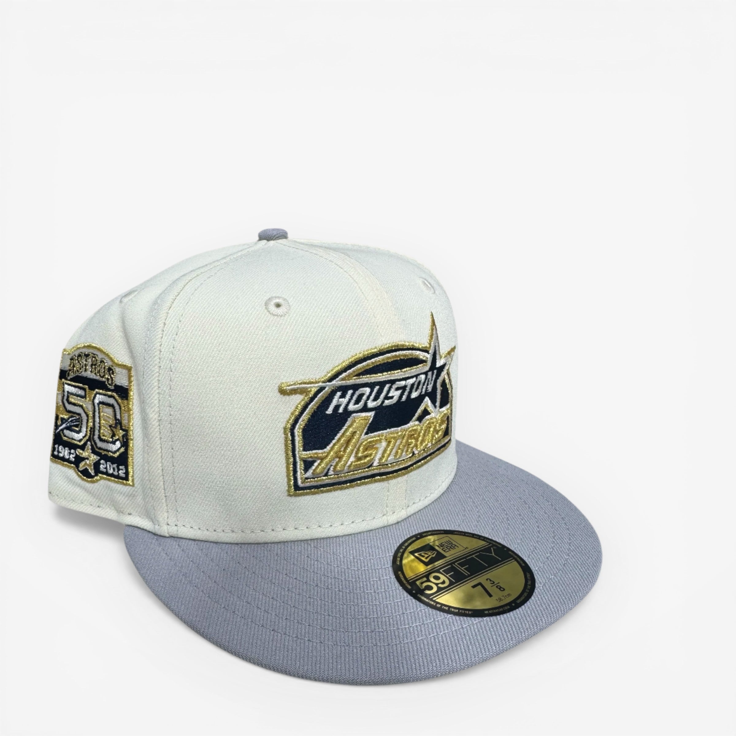 METRO Houston Astros 50th Anniversary New Era 59FIFTY fitted hat in chrome and grey with commemorative patch.