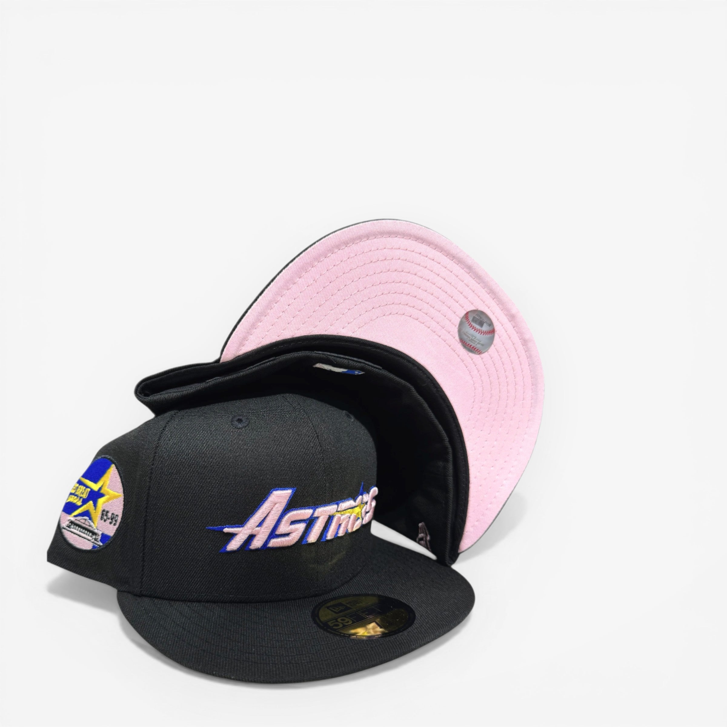 METRO Houston Astros 35 Great Years fitted hat in black with pink UV underbrim and commemorative side patch.