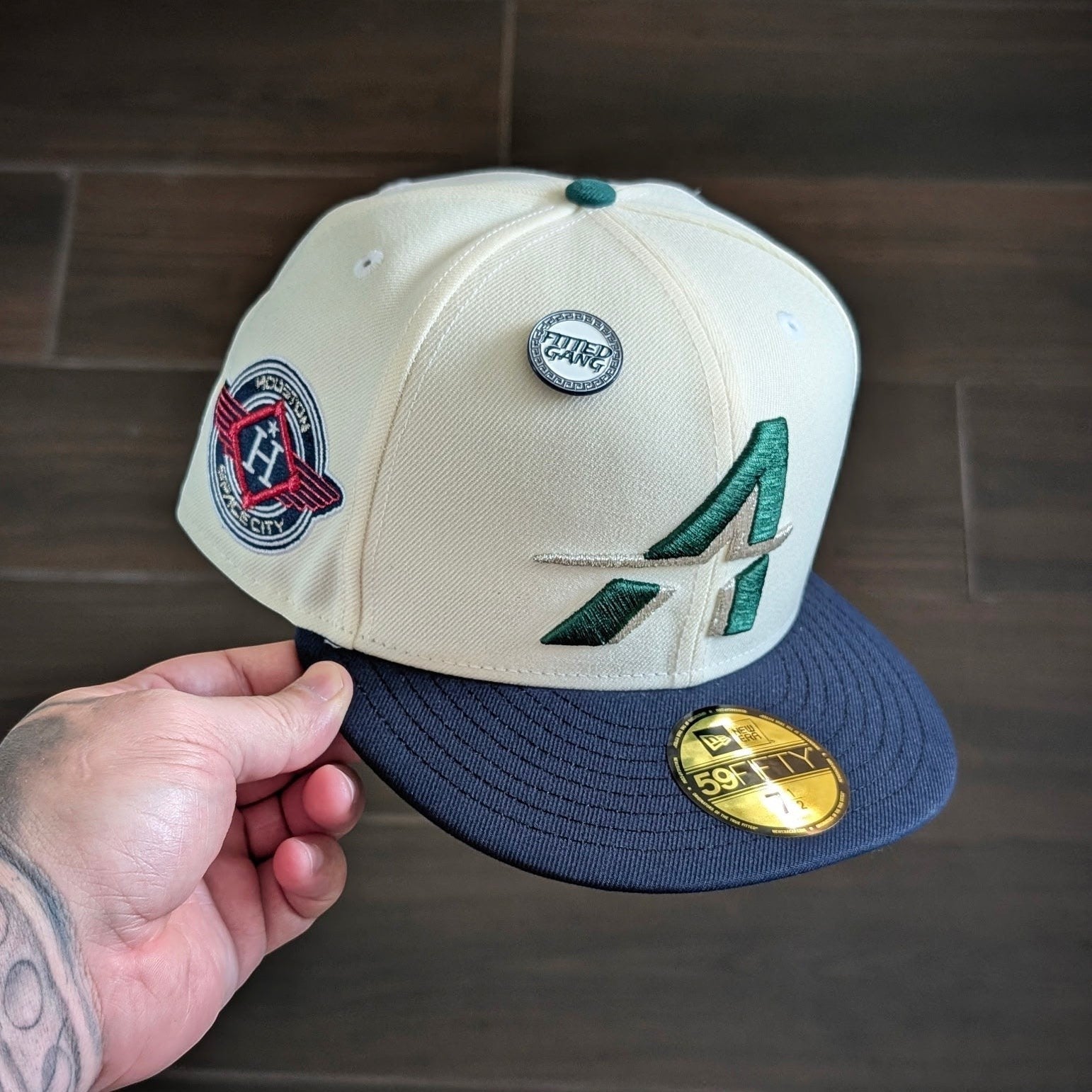 METRO Houston Astros white and navy polyester 59FIFTY fitted hat with green 'A' logo and side patch.